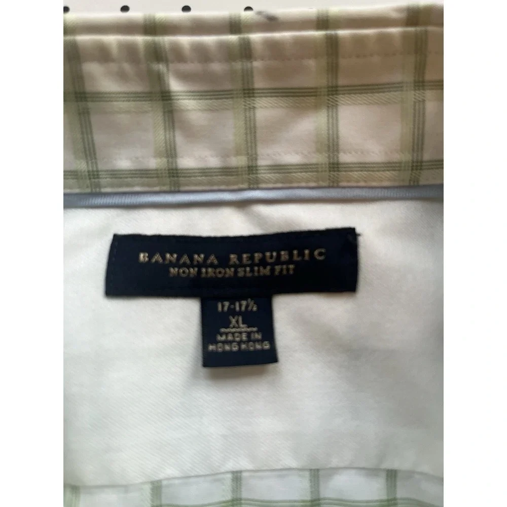 Non-Iron‎ Slim Fit Windowpane Dress Shirt Men XL White Green Office Formal